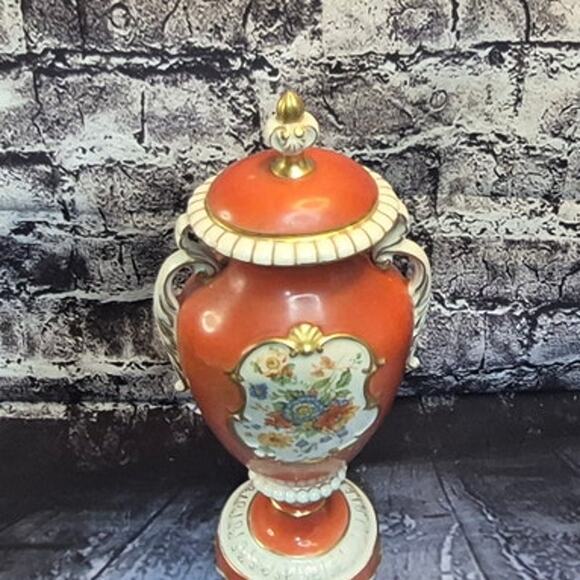 Antique Orange Sevres Style Portrait Porcelain Urn Desdren - Picture 4 of 9